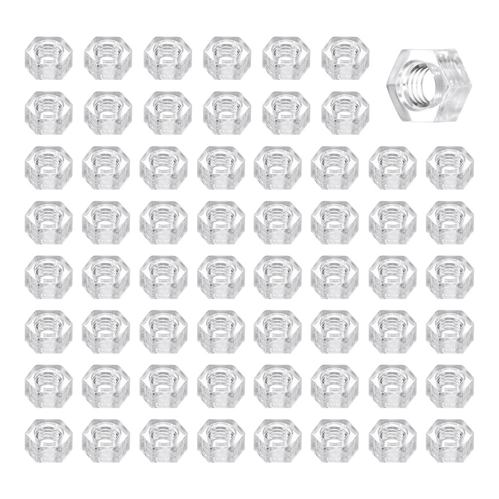 40Pcs Clear Hex Nuts, M3 Metric Coarse Thread Machine Acrylic Screw Nuts