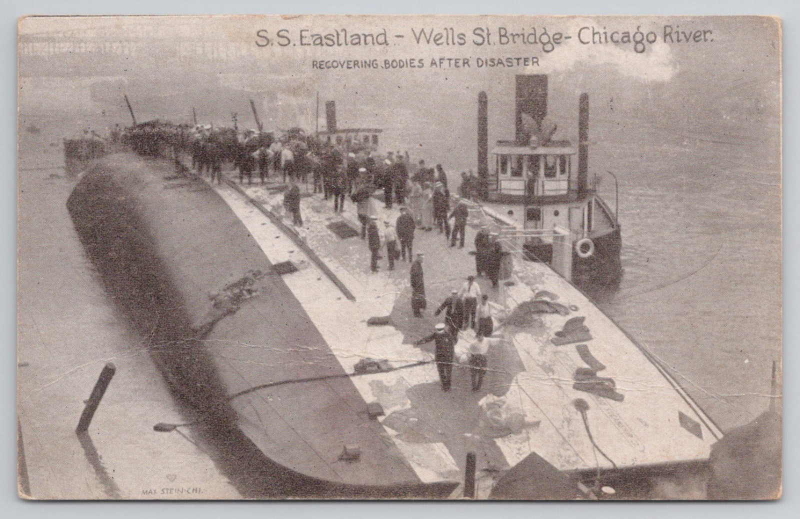 "Eastland Wells St Bridge" Body Recover 1915 Postcard