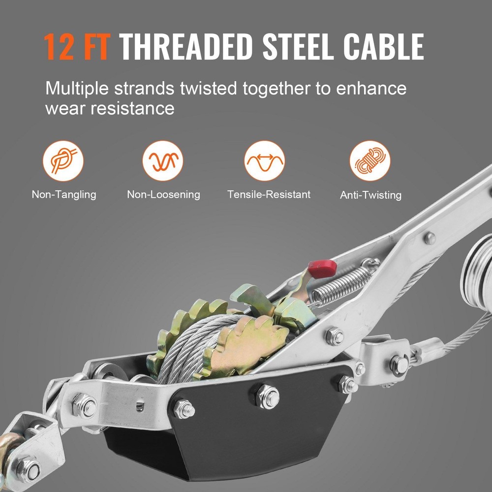 2Ton4409lbRatchetPowerPuller12ftCableDualGearHeavyDutyWinch