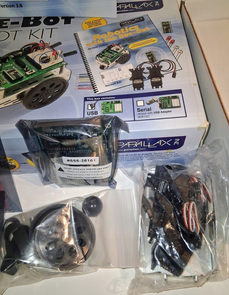 New Parallax Boe-Bot Robot Kit USB #28832 BASIC Stamp 2 STEM Educational Robotic