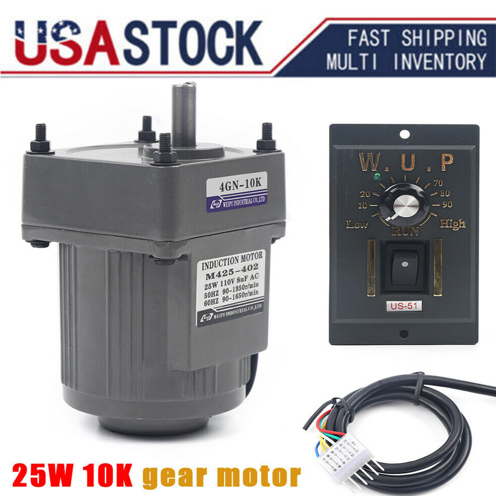 AC Reversible Gear Motor Electric Variable Speed Reduction Controller 1:10 25W