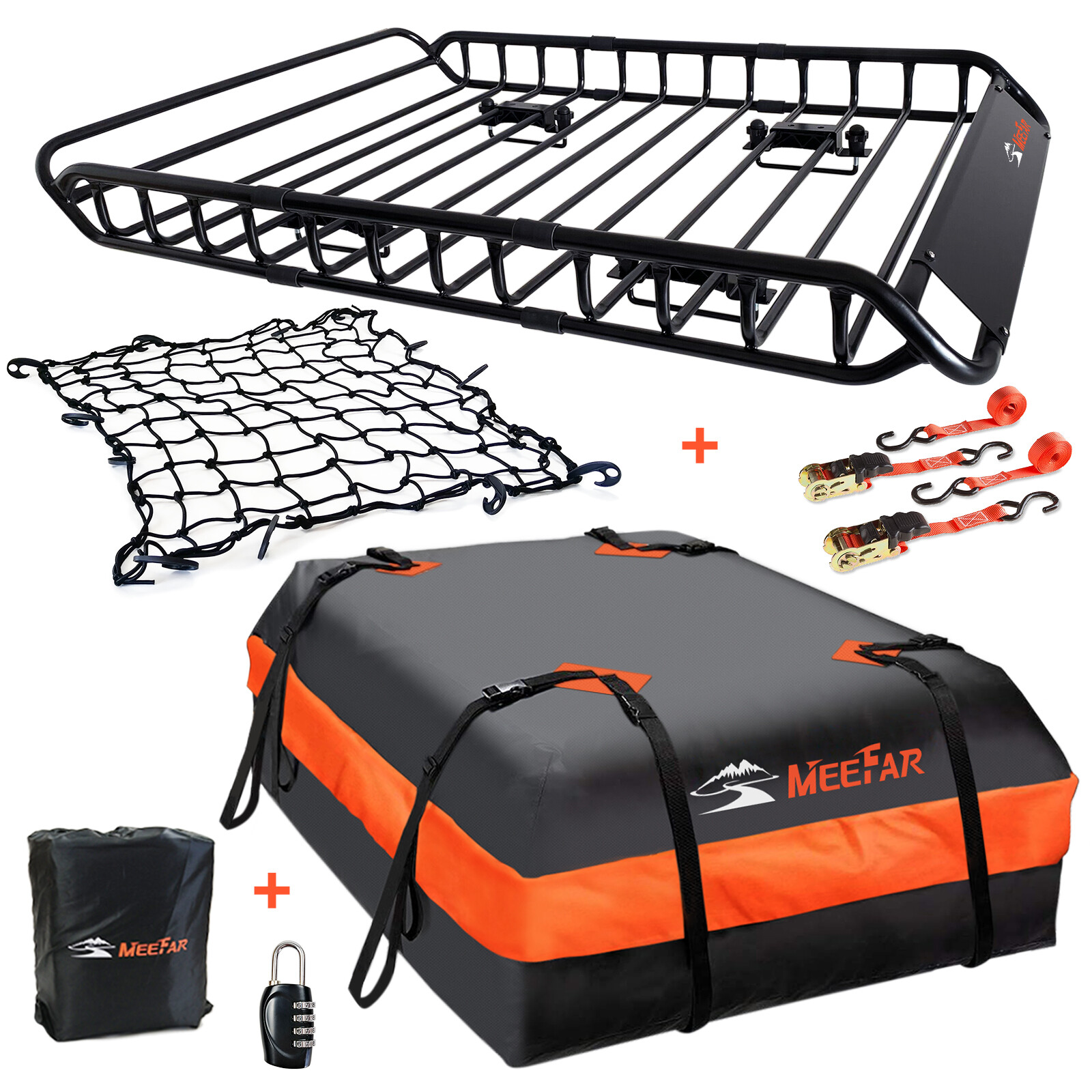 Universal Roof Rack Cargo Carrier Basket SUV Top Luggage Holder & Waterproof Bag