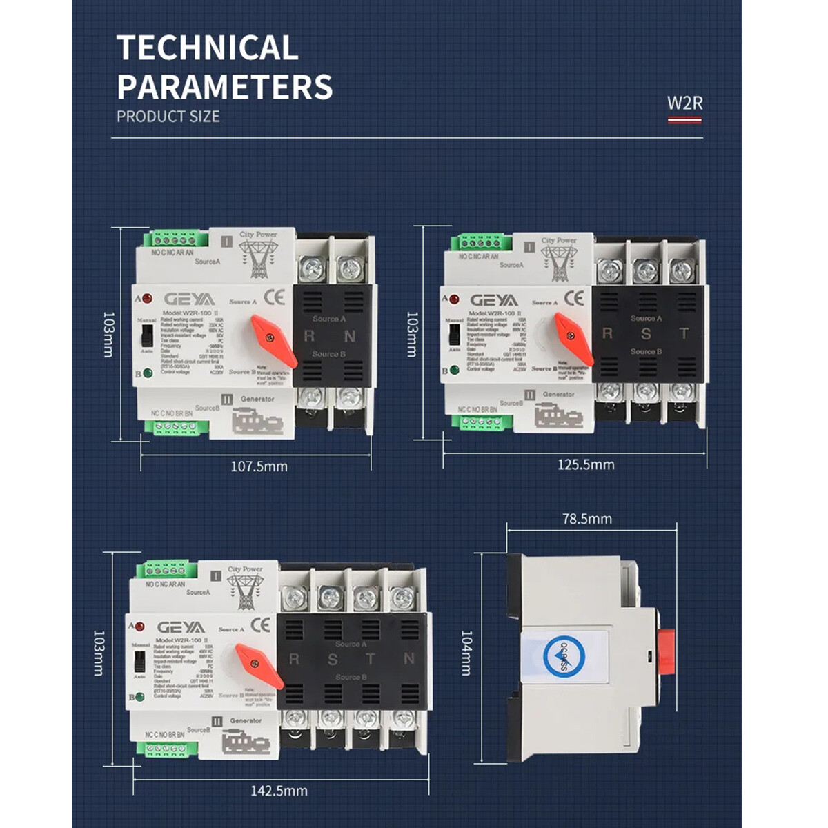 GEYA ATS PC Dual Power Automatic Power 3Pole 100A 220V Transfer Switch Grid NEW