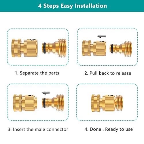 + Garden Hose Quick Connector, Solid Brass 3/4 Inch Thread Fitting No 6 Sets