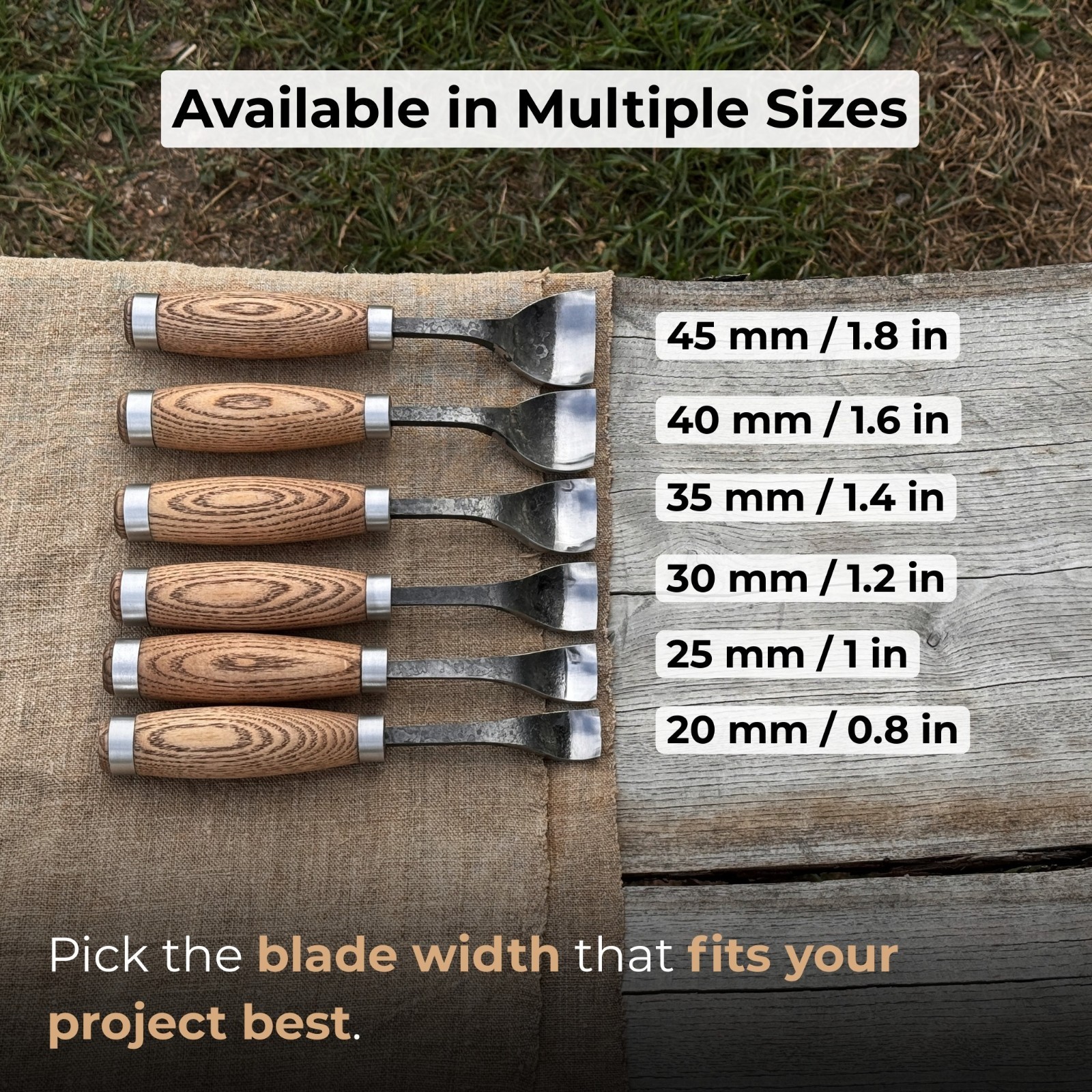 Set of 3 - 0.8, 1.2, 1.6'' Spoon Carving Gouges Hand-Forged Tool Bowls, Kuksas