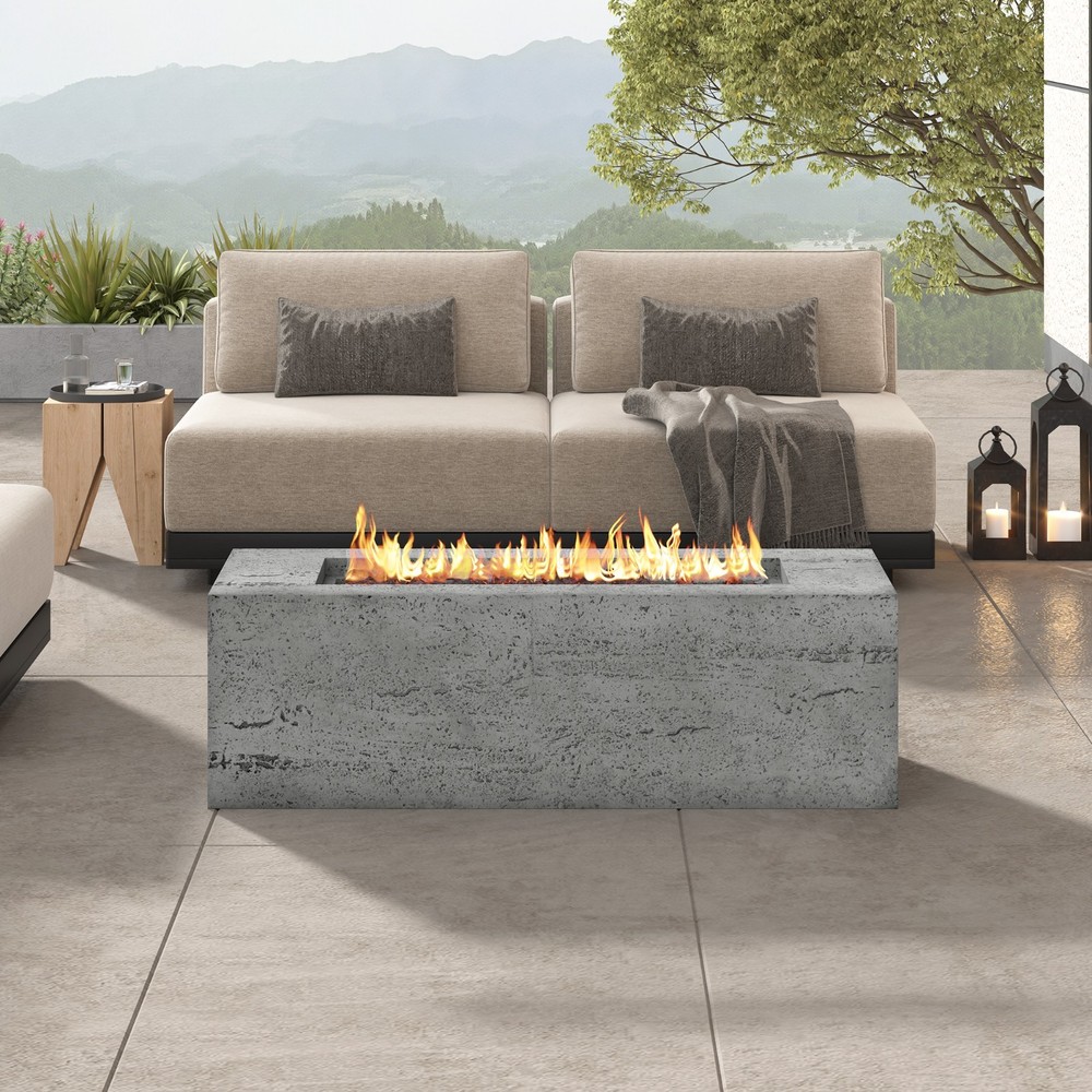 41.9'' Rectangular Outdoor Fire Pit & Propane Tank Stand Set