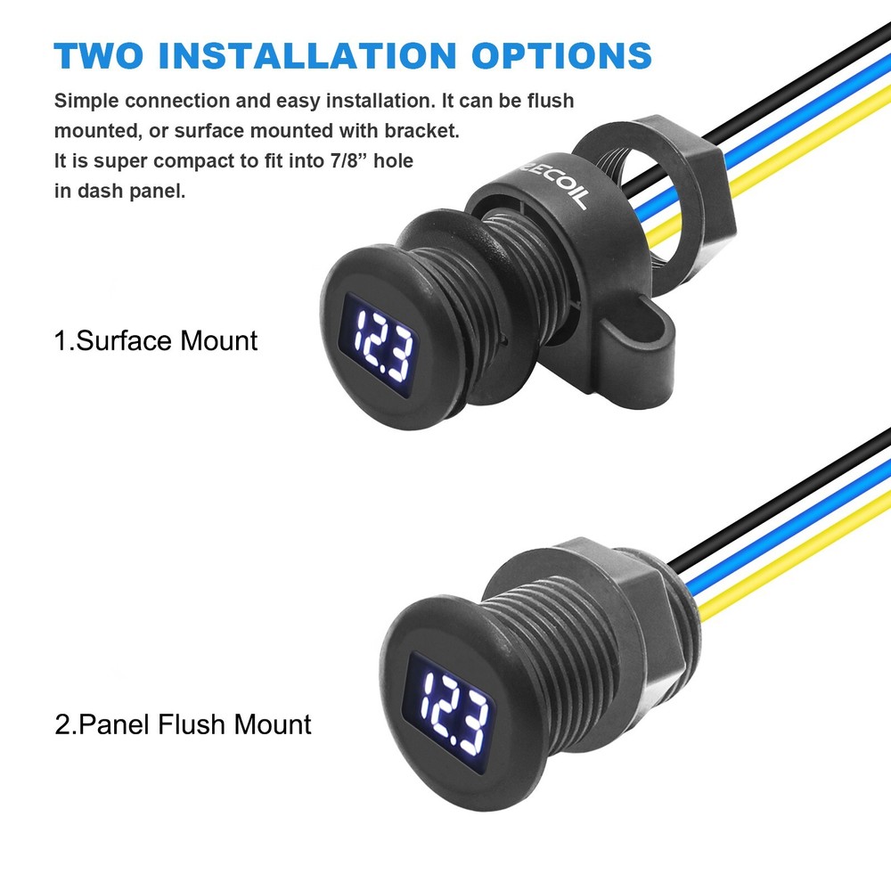 Recoil MDV Super Mini Waterproof LED Display Voltmeter Flush or Surface Mount