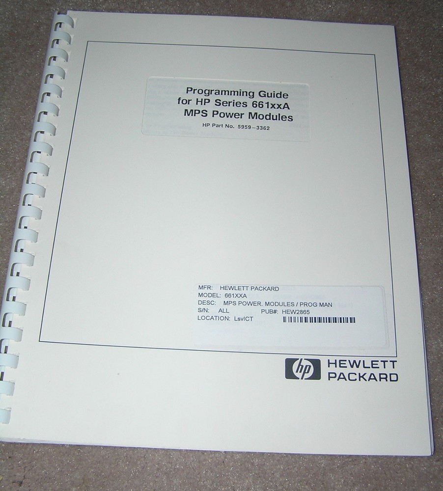 HP Manual 5959-3362 Model 661xxA MPS Power Module/ Programming Guide