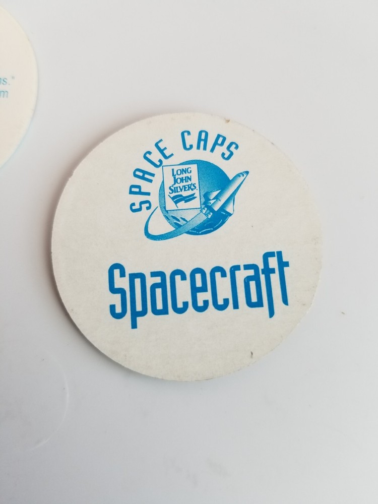 4 Vtg Spacecraft Space Cap Pogs Gemini, Apollo, Space Shuttle, Long John Silvers