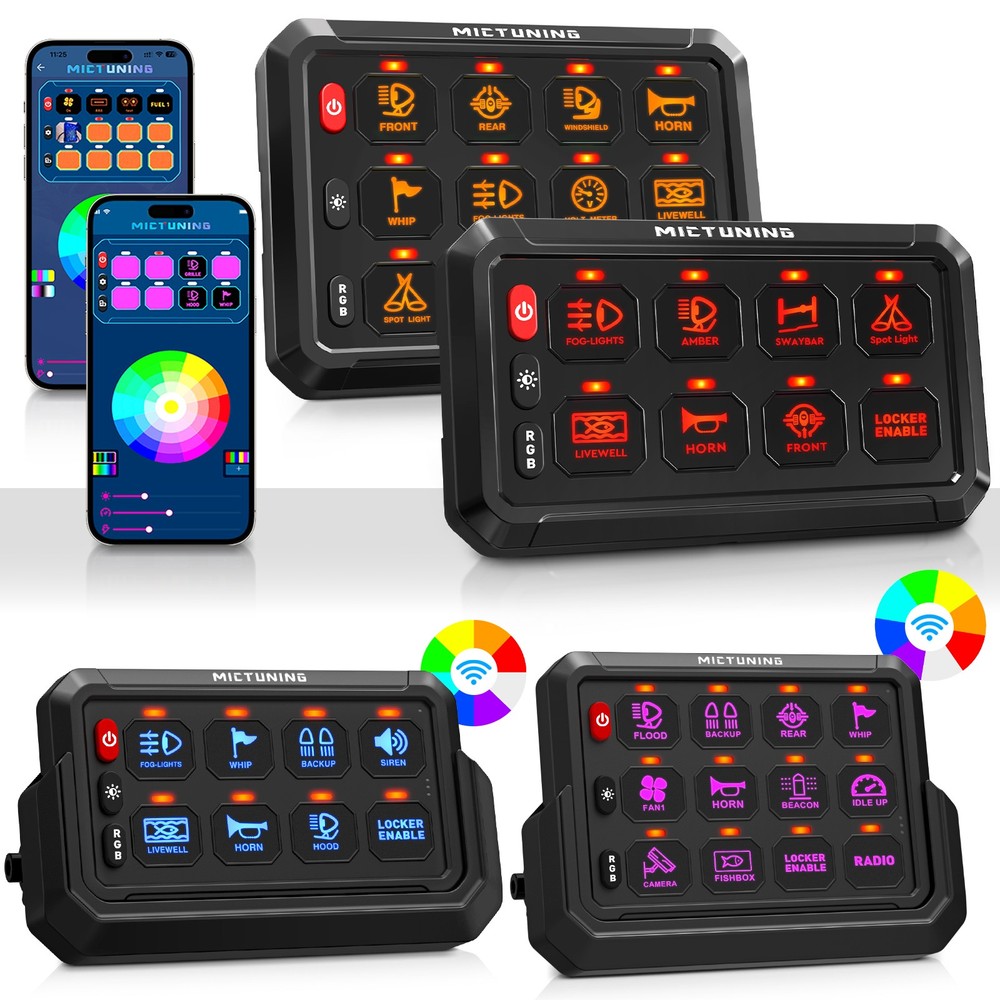 MICTUNING LED Wireless Switch Panel 4/6/8/12 Gang Remote/APP Control Circuit Box