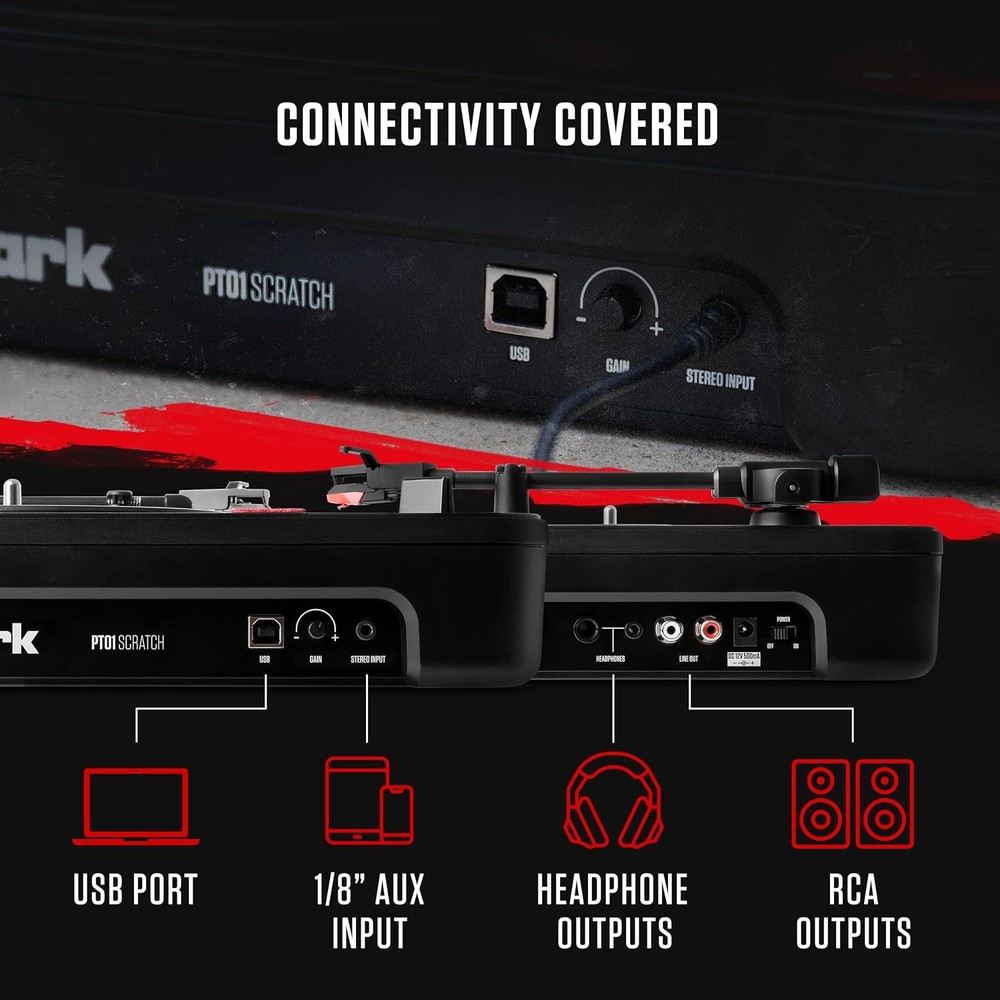 Numark PT01 Scratch | DJ Turntable for Portablists With User Replaceable Red