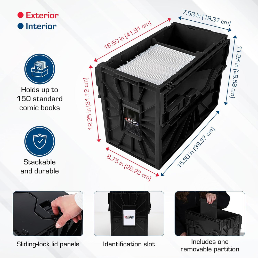 Short Comic Book Bin | Holds 150 Comics | Stackable Plastic Storage | Acid-Free