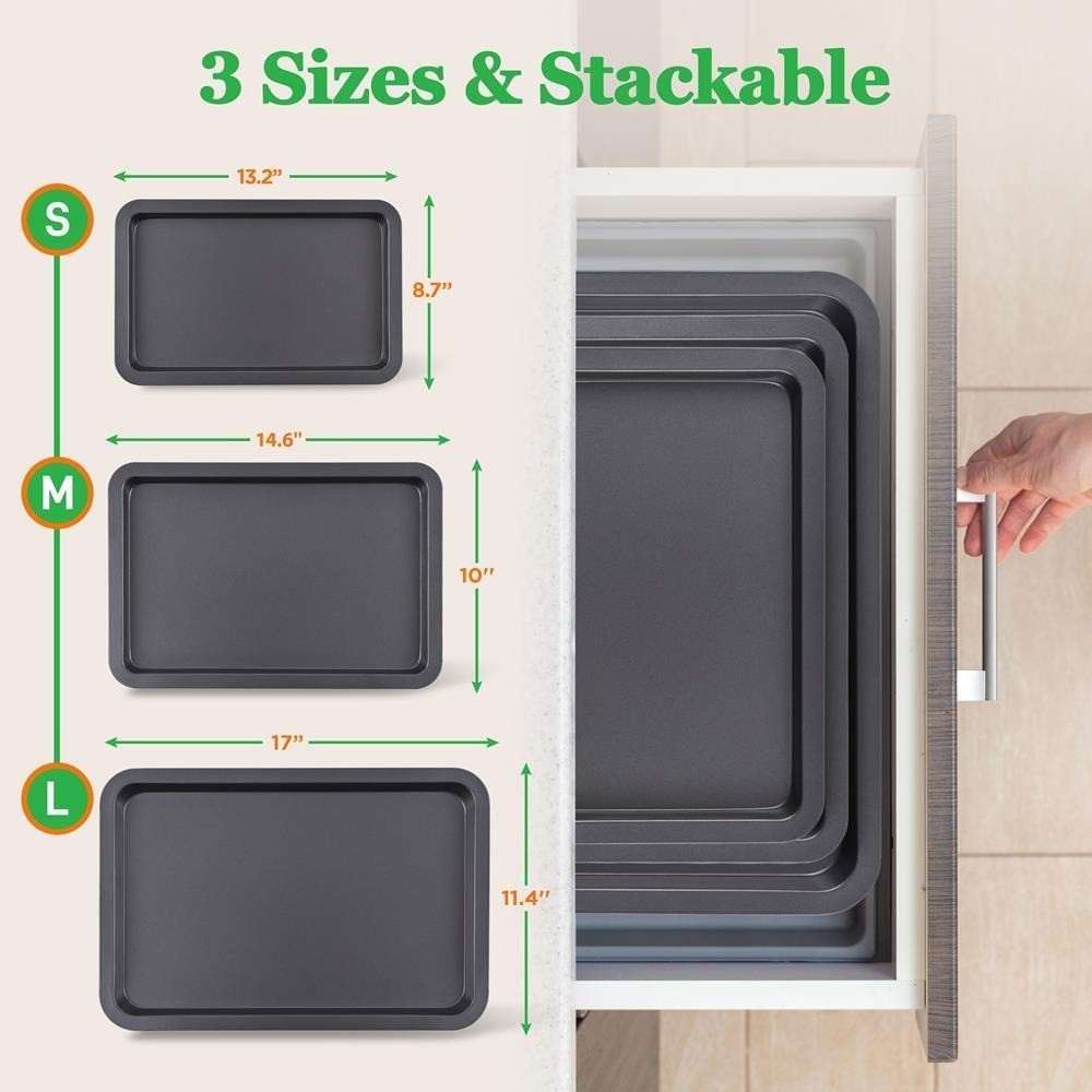 3-Pc Non-Stick Baking Trays, Cookie Sheet - One Size