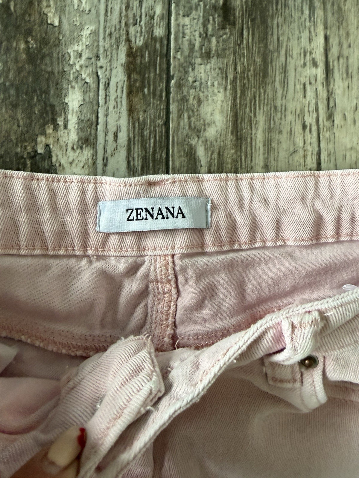 Zenana light pink raw hem relaxed straight leg jeans - L