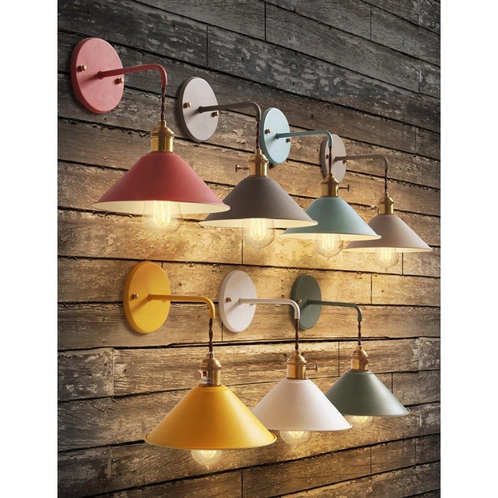 Industrial Modern Wall Sconce Yellow Metal Wall Lamp E26 Socket with Switch