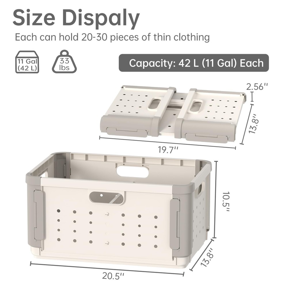 Stackable Plastic Laundry Basket on Wheel, 42L Clothes Laundry Hamper with Di...