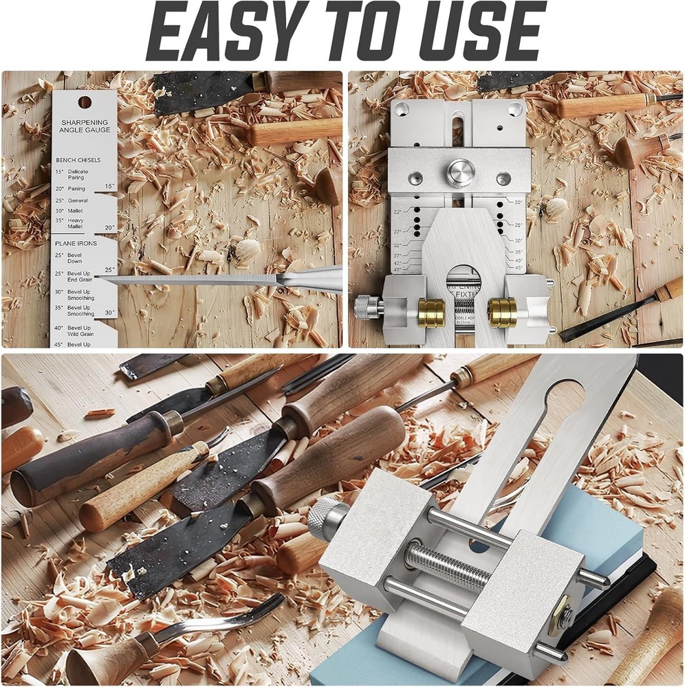 Versatile Chisel Sharpening System - Heavy Duty Angle Fixture & Gauge Included