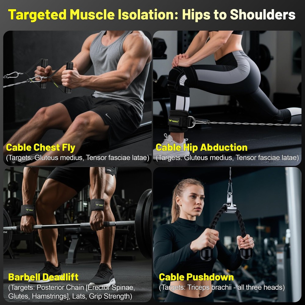 Toosci Cable Attachments for Gym, LAT Pulldown & Machine Black