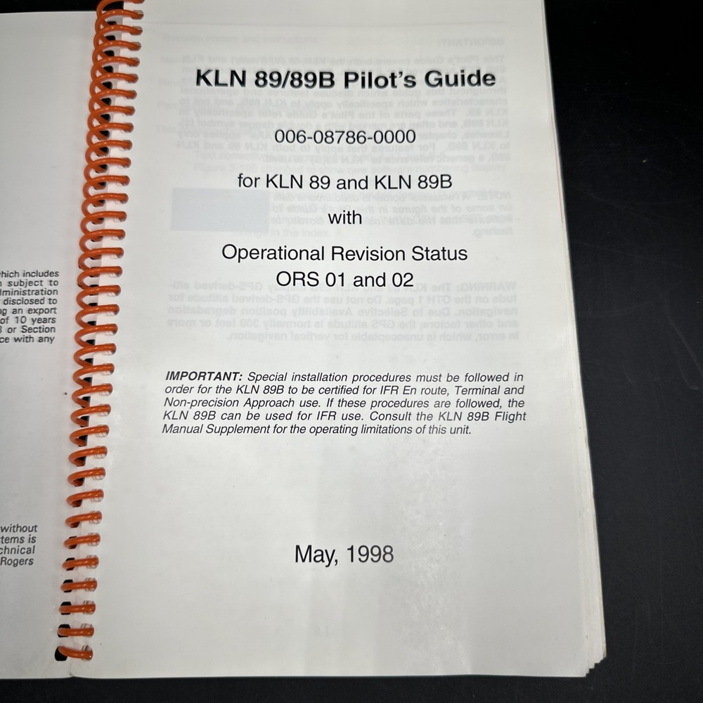 Bendix / King - KLN 89 / KLN 89B GPS Navigation System PILOT'S GUIDE Manual