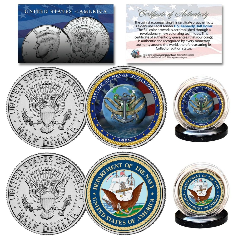 NAVY & USN INTELLIGENCE Branch JFK Half Dollar Armed Forces 2-Coin Set