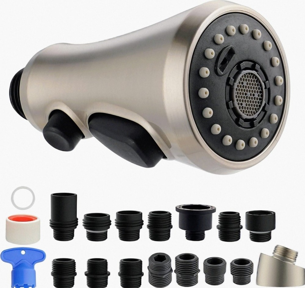 Universal Pull Down Kitchen Faucet Head Replacement, 1.8 Gallon, Brushed Nickel