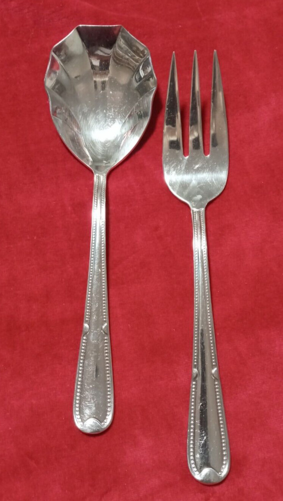 Serving Set Cold Meat Fork Scalloped Serving Spoon Heritage Mint FONTENAY
