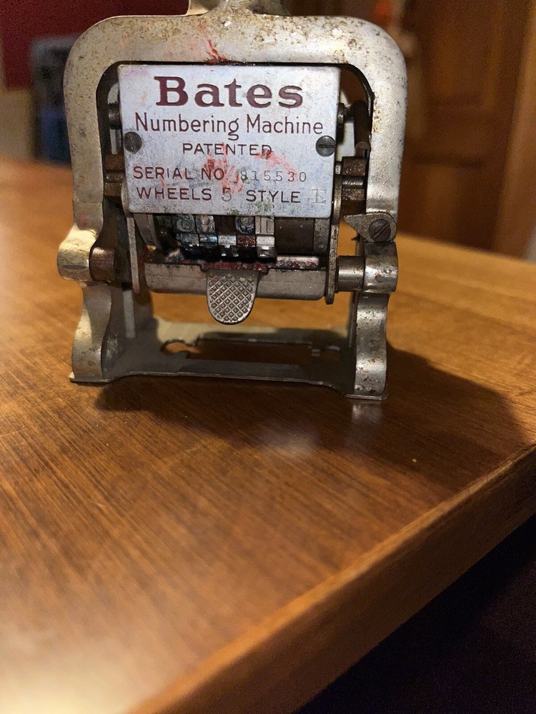 Vintage Bates Eight Numbering Machine 5 Wheels Style E