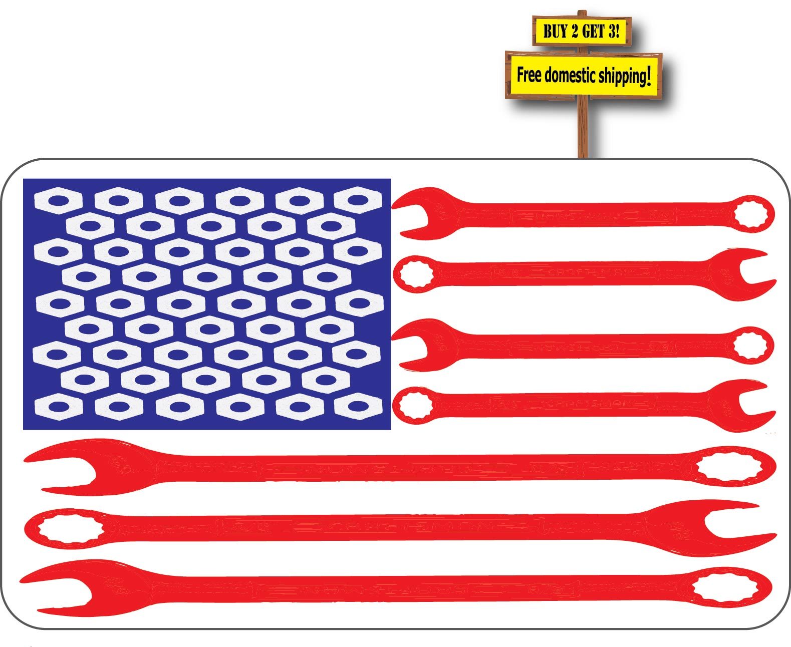 USA Wrench and Nut Flag Mechanic Shop Flag Decal Sticker p170