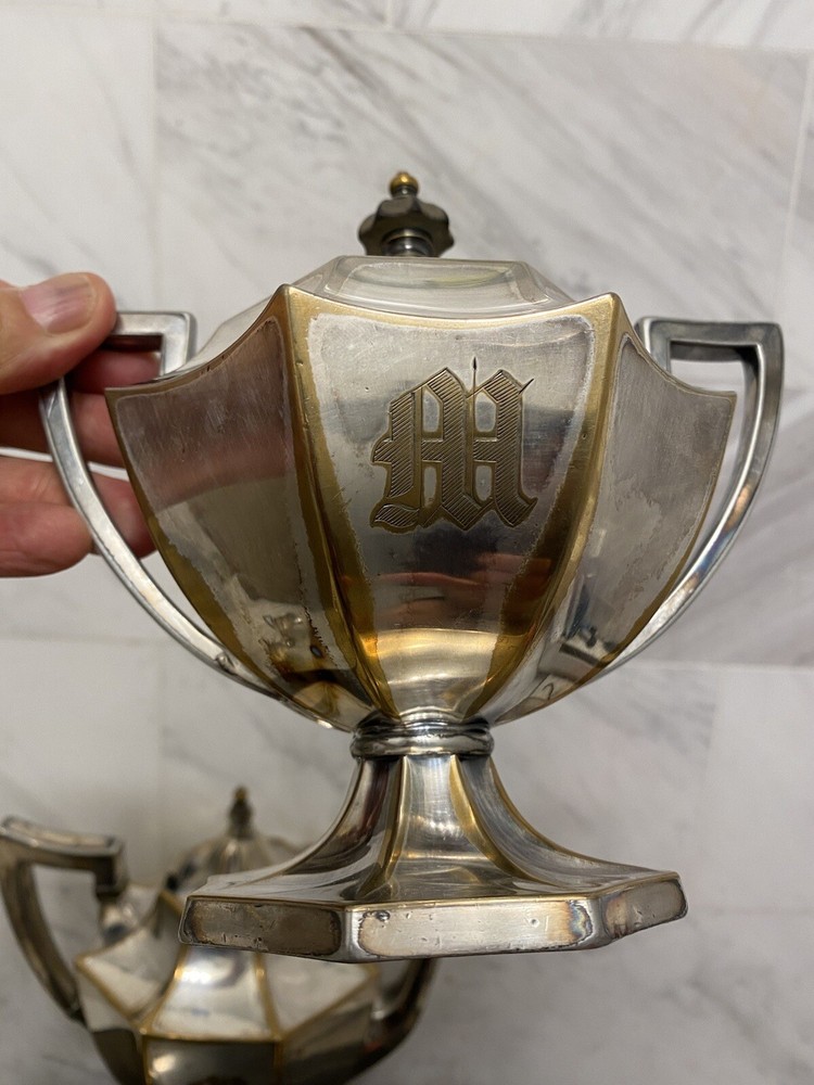 BSCEP Art Deco Silverplate Tea Pot Set of 4 Monogrammed