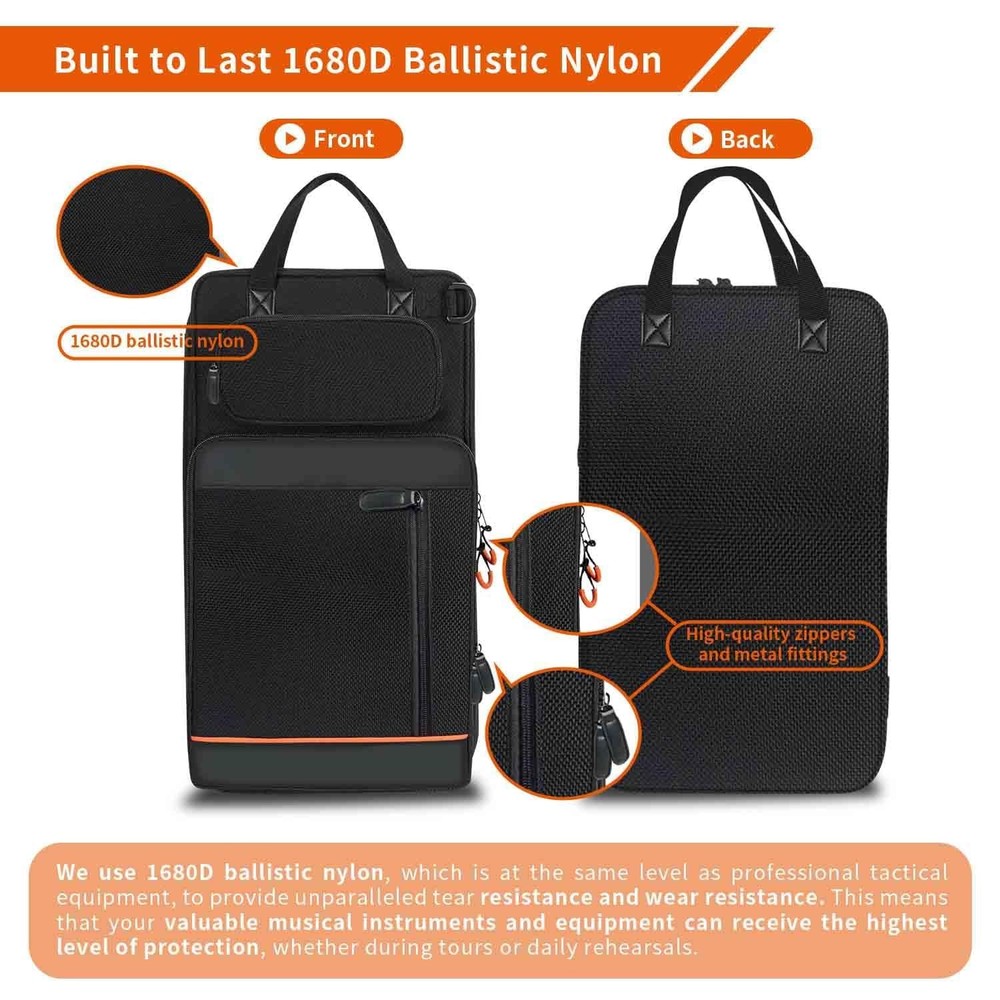 Large Capacity Drum Stick Bag with Hook & Adjustable Strap for Percussion