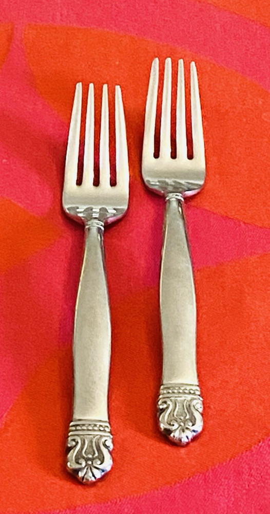 Hampton Silversmiths Ascot Scrolls Beads 2- Salad Forks 6 7/8"