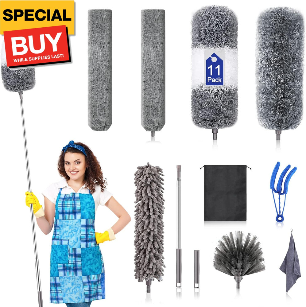 Microfiber Duster Kit (11PCS) - Washable Dusters with Extension Pole (30 to 100