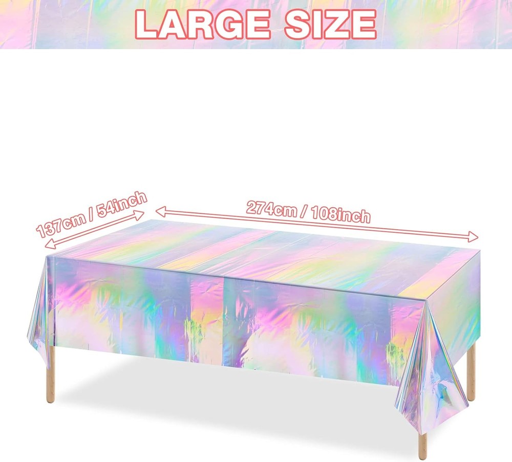 6 Pack Iridescence Plastic Tablecloths Shiny Disposable Laser Rectangle Table