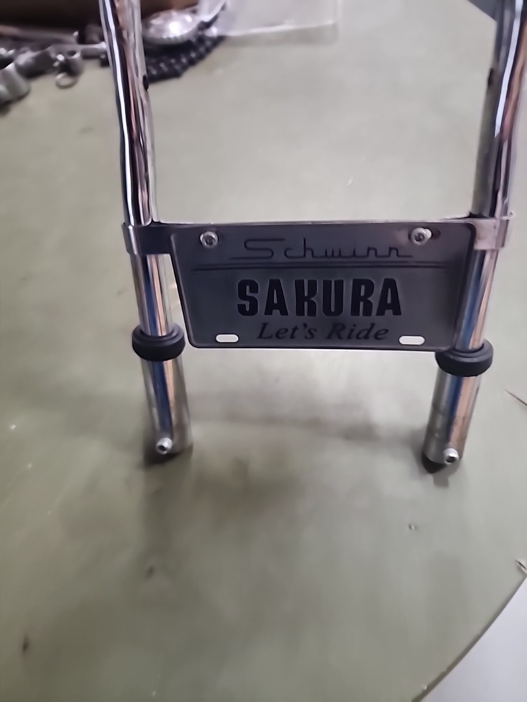 SCHWINN LIL STINGRAY TRICYCLE CHROME REAR SISSY BAR WITH PLATE NICE CHEAP L$$K