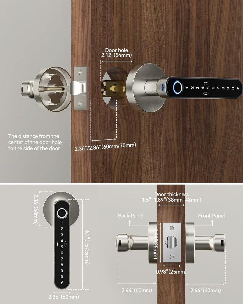 Smart Door Lock Fingerprint Keyless Entry with Handle Bluetooth APP Biometric