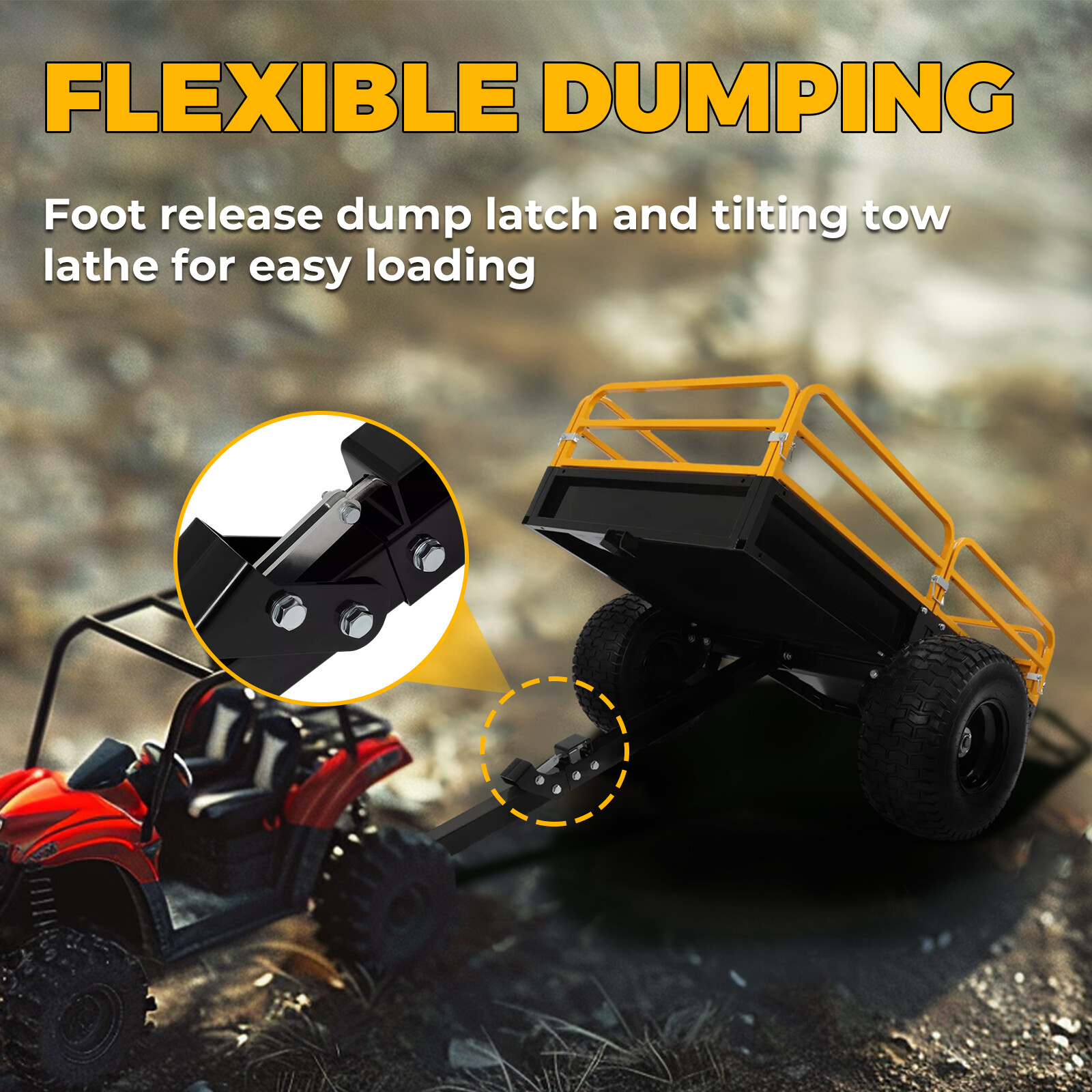 For ATV / UTV Heavy Duty Utility Cart Cargo Trailer Tow Behind Dump Cart 1600lbs