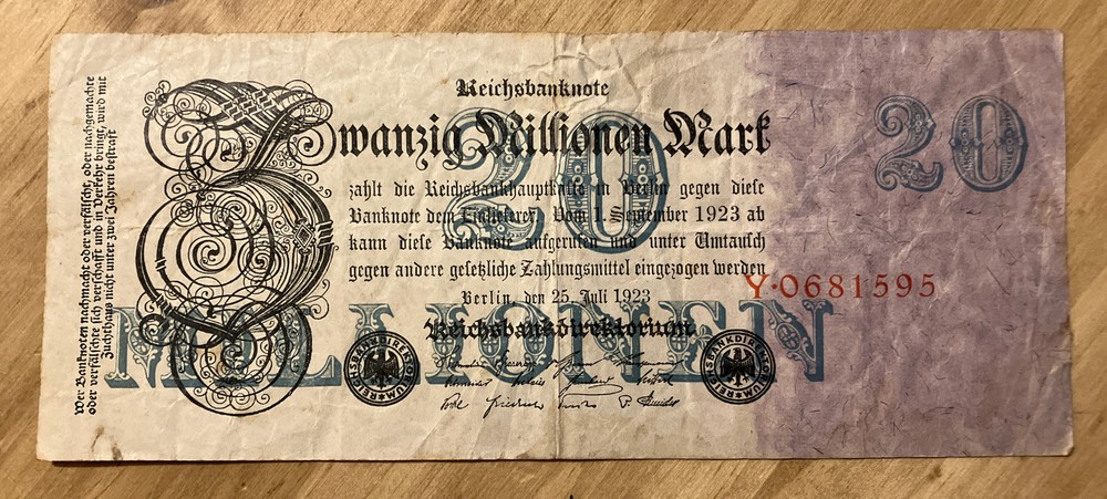 Germany Banknote. 20 Million Mark. Dated 1923. P97.