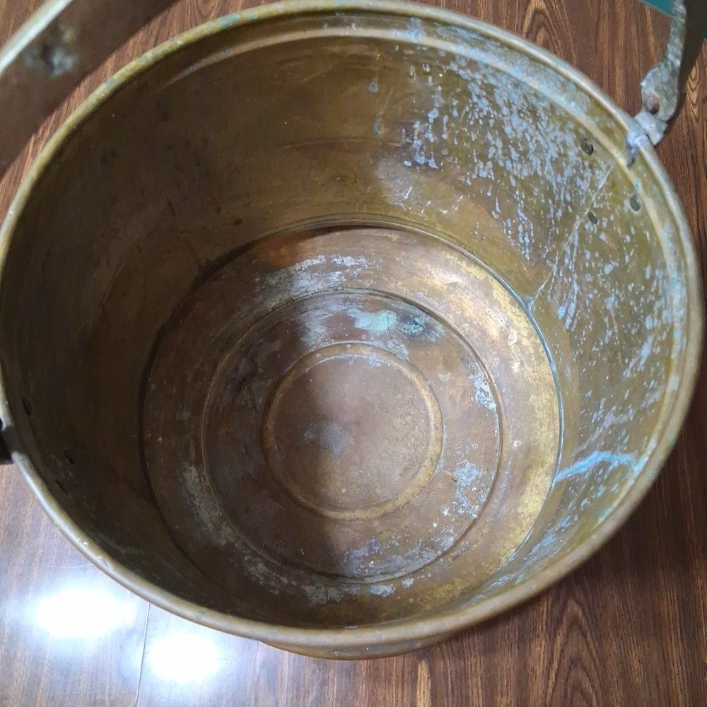 ANTIQUE BRASS FOOTED PLANTER CONTAINER ETCHED HANDLE 15½” STATEMENT PC DECOR XXL