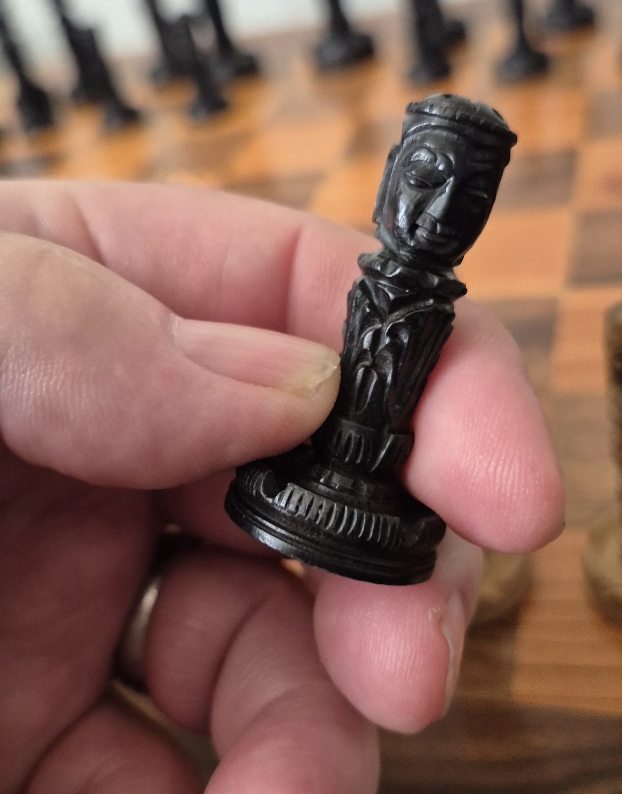 Ornate Carved Box Wood Ebony Chess Set 4" King 18" Board 1.75" Squares Box Case!