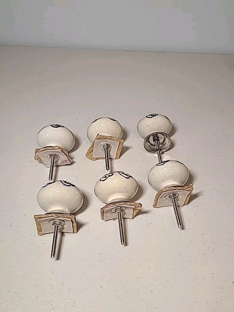 6 Antique Style Ceramic Hand Decorated Silver Tone Drawer Pulls Knobs Flowers