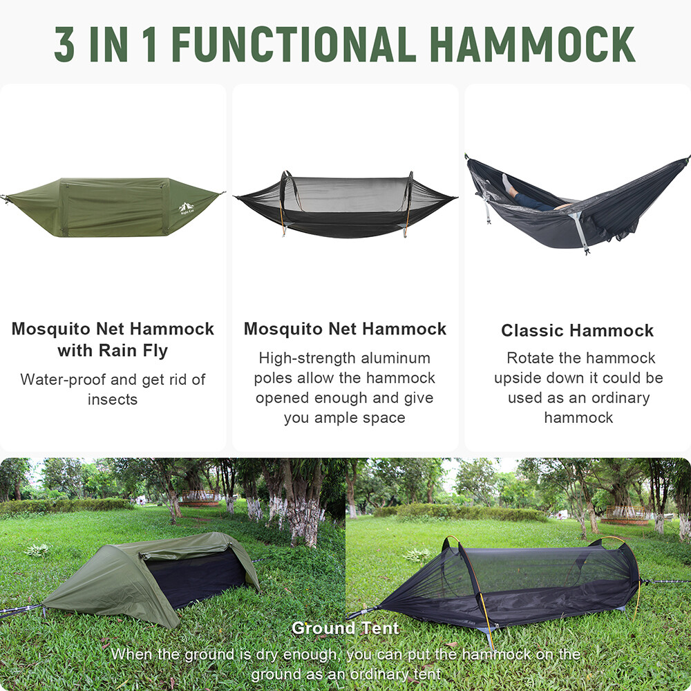 440lbs 1/2 Person Camping Hammock Tent Hanging Sleeping Bed with Mosquito Net US