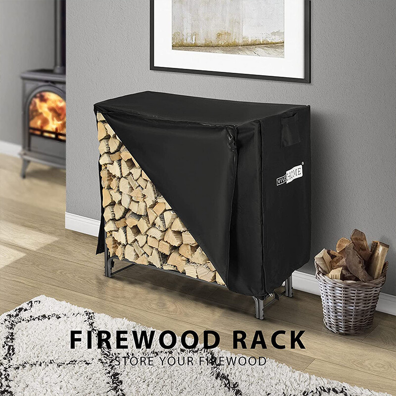 4Ft Heavy Duty Indoor Outdoor Firewood Storage Log Rack w/ Cover Combo Set Black