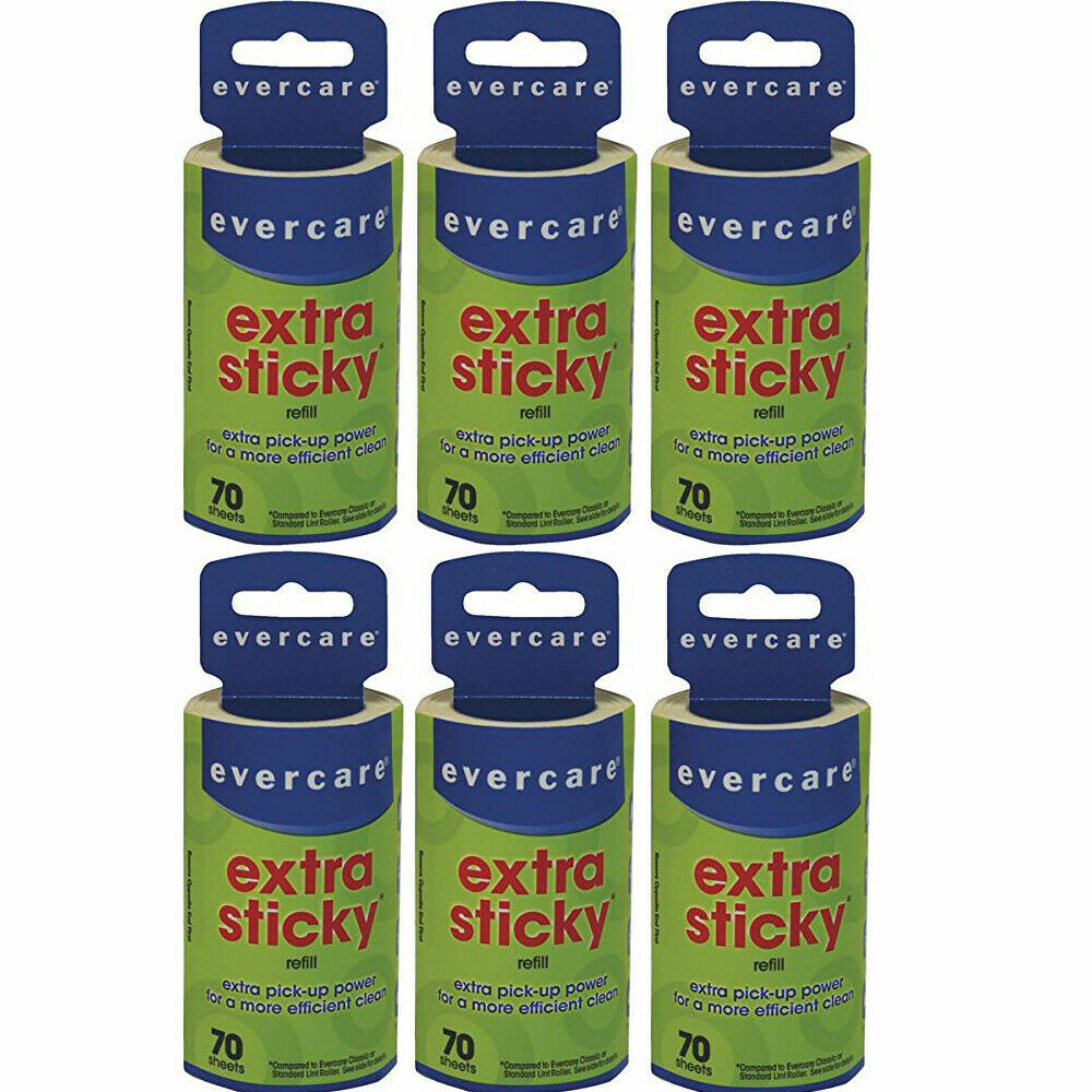 Evercare Lint Roller Refill 60 Sheets Extra Sticky Pet Hair Dandruff - 6 Pack