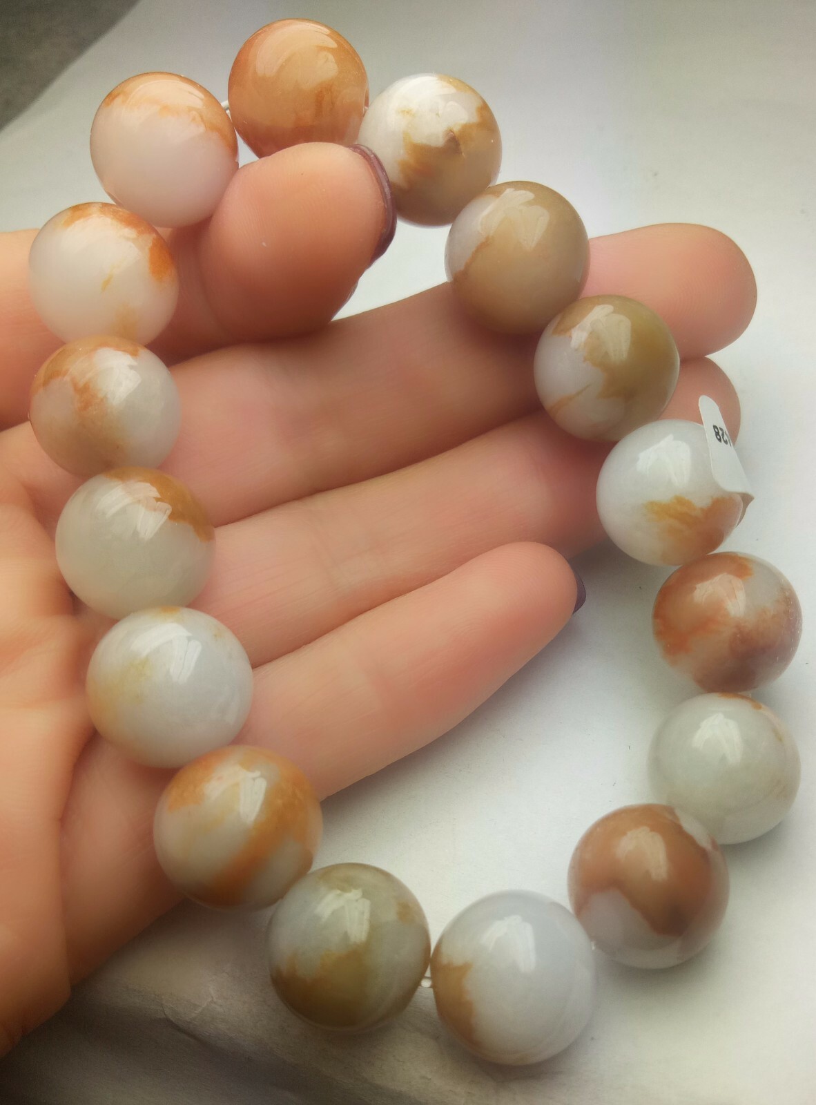 Certified Orange Brown White Natural A Jade Jadeite 12mm Bead Stretchy Bracelet