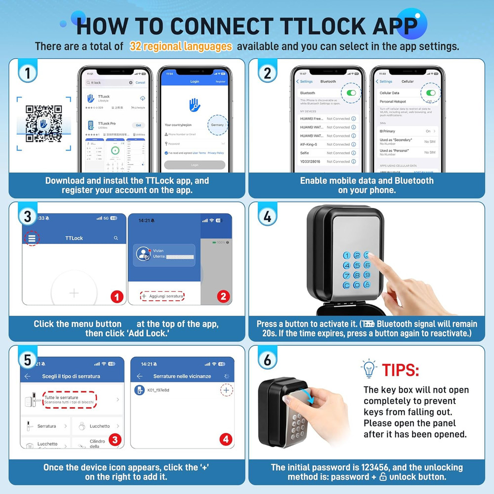HUANLANG Smart Key Lock Box - Bluetooth Electronic Lock Box for Keys, Wall Mount