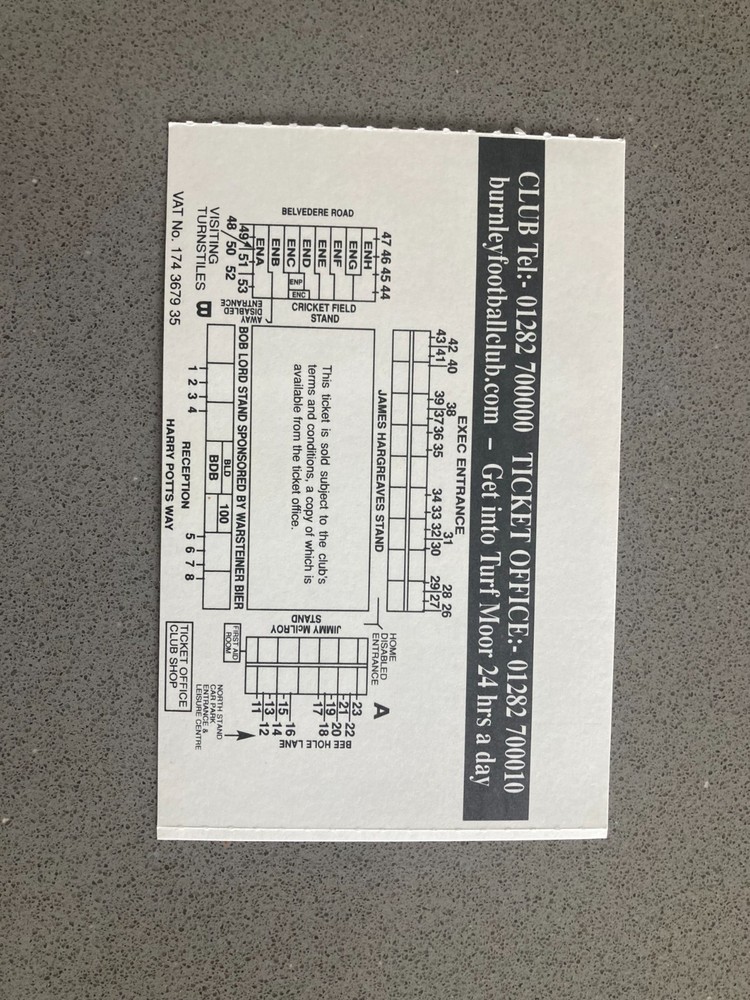 Burnley v Gillingham 2001-02 Match Ticket