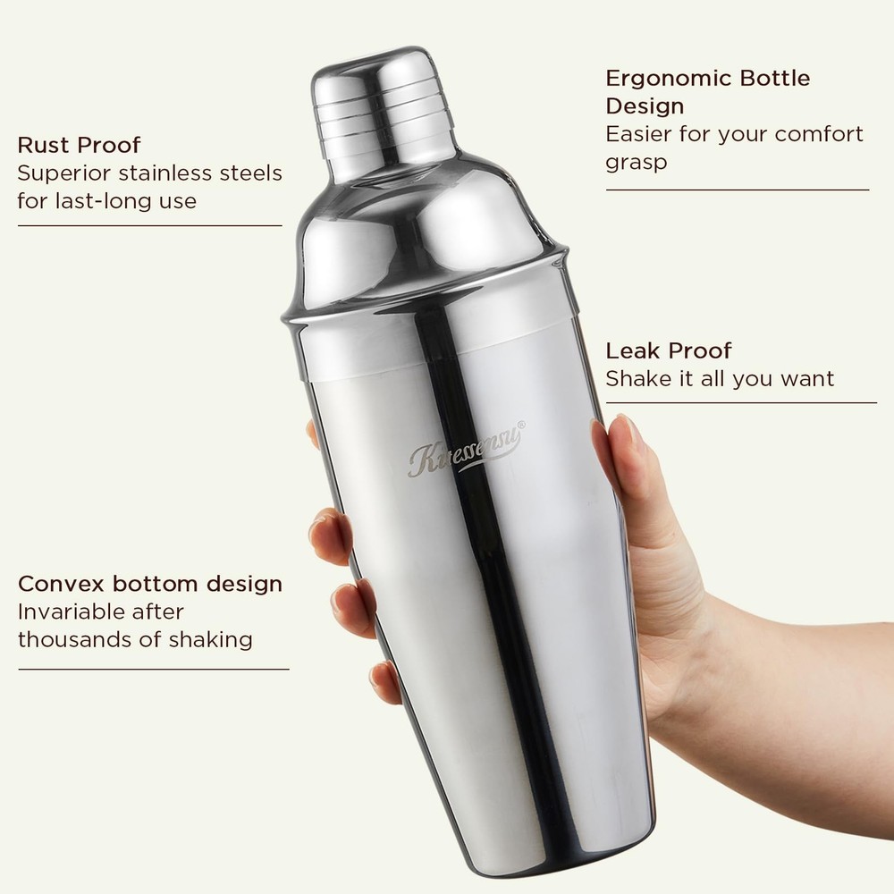 Cocktail Shaker, 24oz Drink Shaker with Bartender Strainer, Measuring Jigger,...