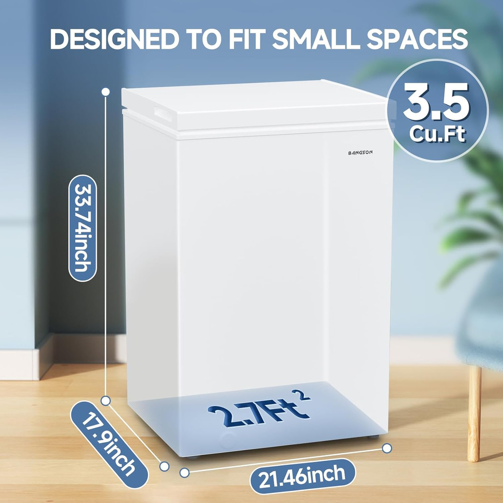 3.5 Cu.Ft Compact Chest Freezer with Removable Basket & Adjustable Temp