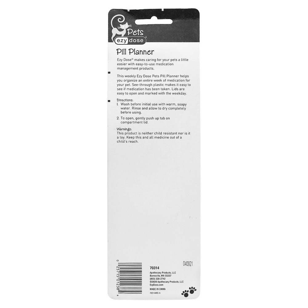Pets, Weekly Pill Planner, Cats, XL, 1 Count