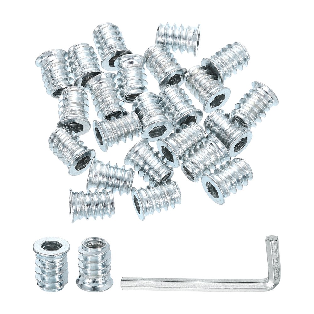 100 Pcs Threaded Insert for Wood, 1/4" - 20 Threaded Studs 15mm Length, Silver